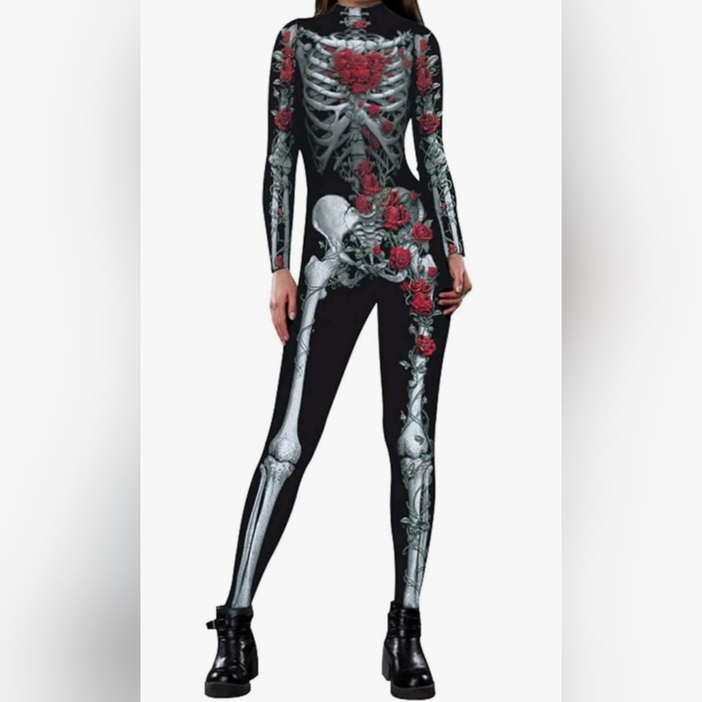 Beautiful Gothic Skeleton and Roses Bodysuit - Picture 3 of 8